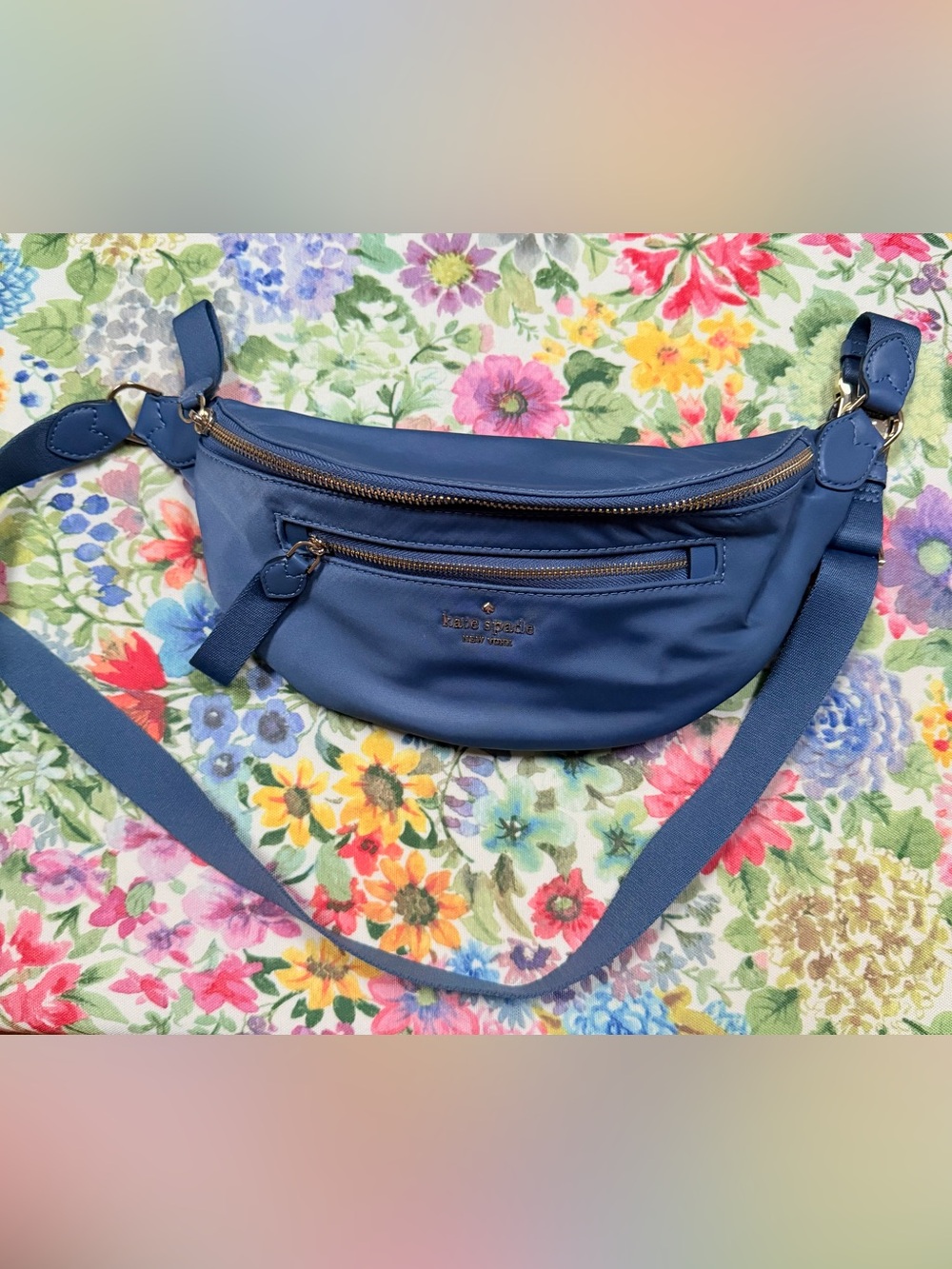 kate spade Blue Nylon Crossbody Belt Bag with Gold Hardware